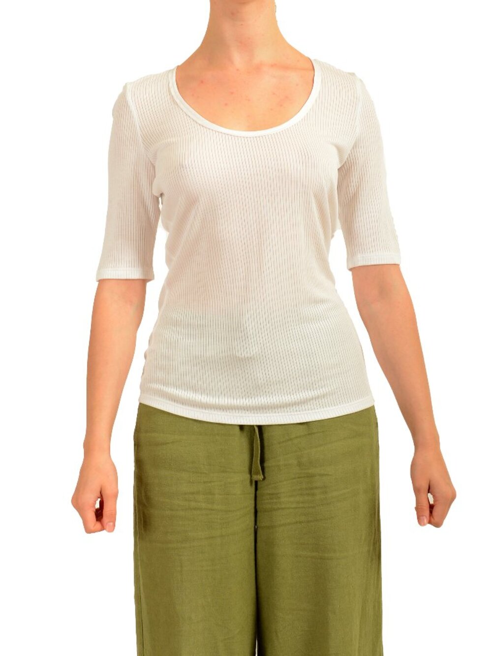 Hugo Boss Women's "Ejita" White 3/4 Sleeve Crewneck Basic T-Shirt US L IT 44